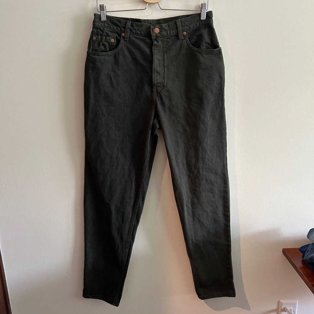Vintage Levi's 551 Jeans Olive Green 12 MED Relaxed Tapered High Waist USA Made